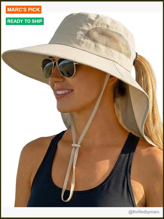 Wide Brim Bucket Sun Hat with Ponytail Hole - Packable & Breathable main image 5
